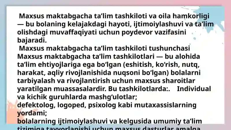 Maxsus maktabgacha taʼlim tashkilotlari va oila hamkorligi 4