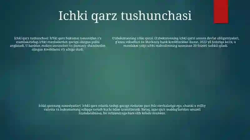 O'Zbekiston Respublikasining Ichki Qarzlari Va Uning Xususiyatlari 4