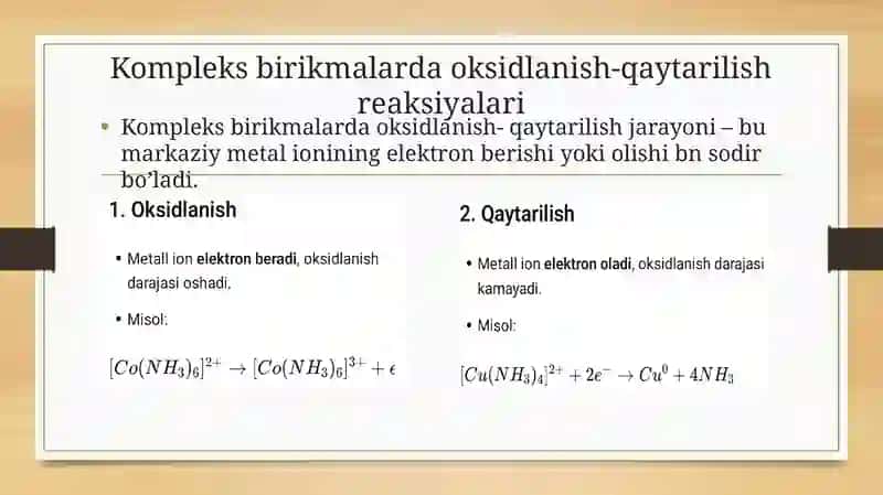 Kompleks birikmalarda oksidlanish-qaytarilish reaksiyalari 4