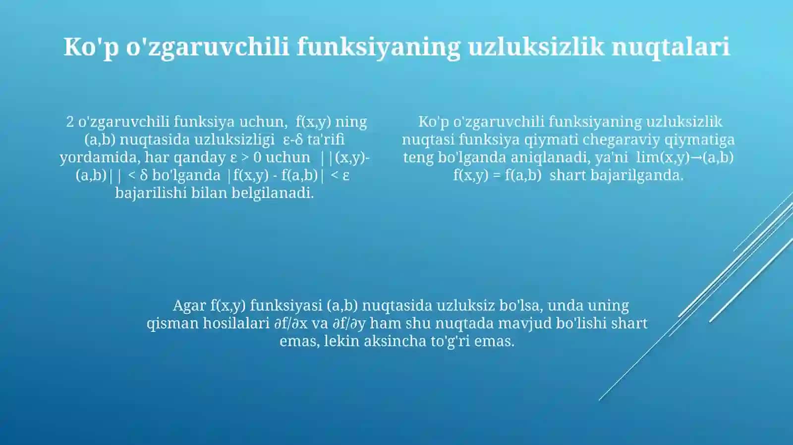 Ko‘p o‘zgaruvchili funksiyaning uzluksizligi 4
