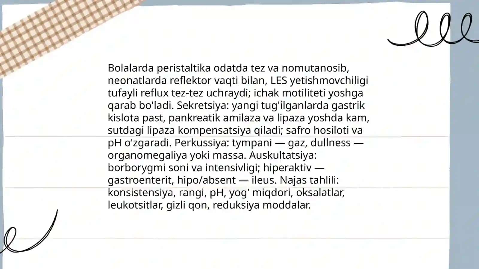 Bolalarda hazim tizimini anatomiya fiziologiya xususiyatlariga tekshirish 4