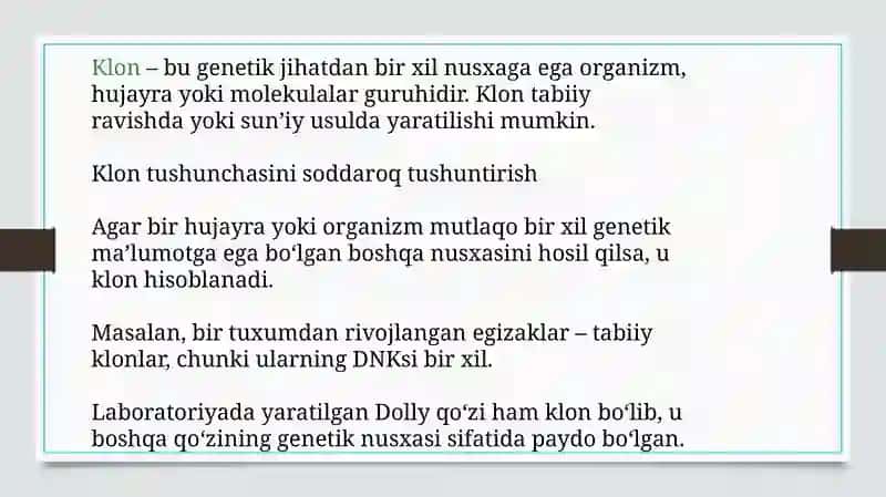BIOKIMYO FANI - Klonlar, klonlashtirish va ularning klinikahamiyati 4