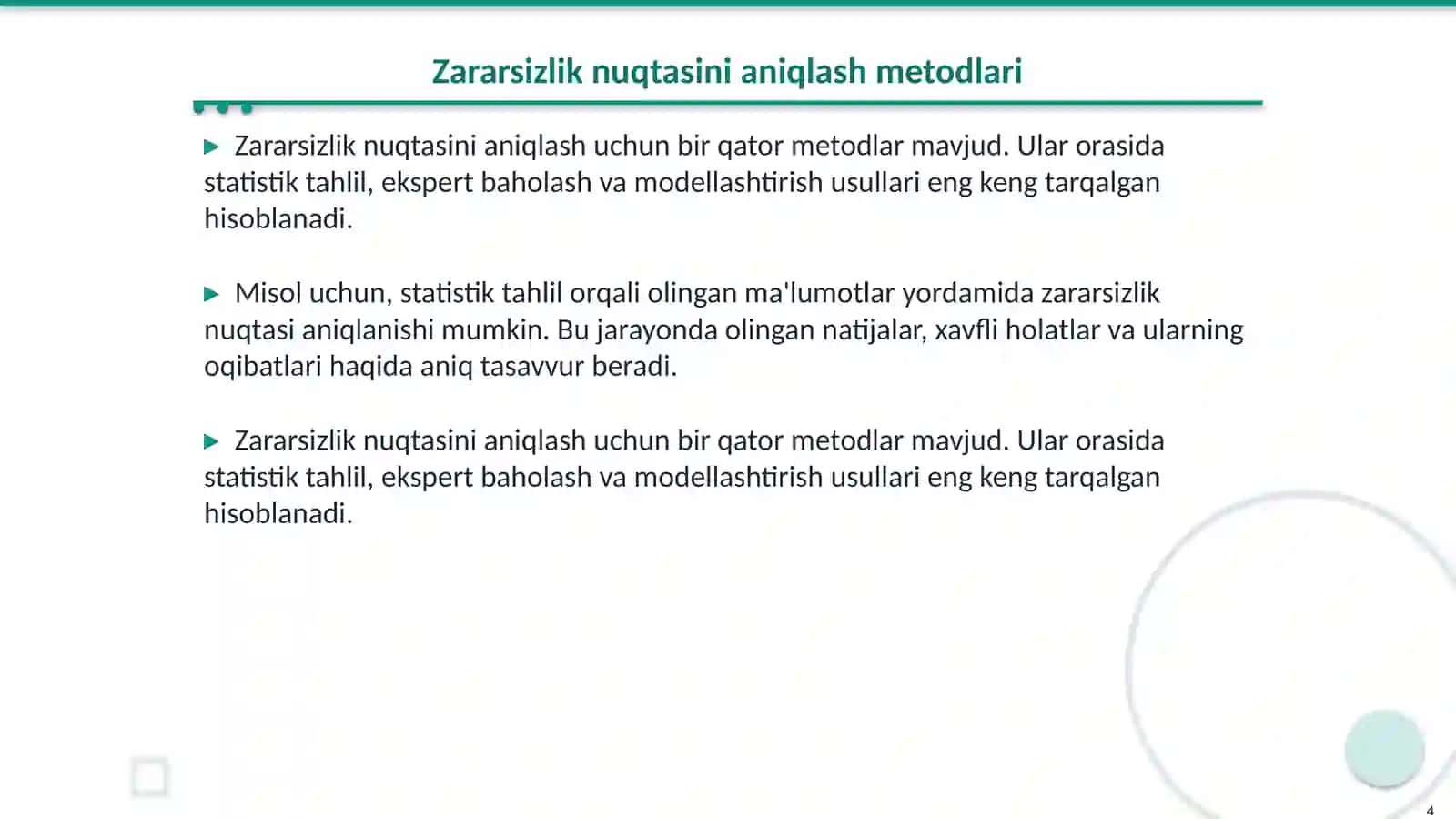 Zararsizlik nuqtasini aniqlash 4