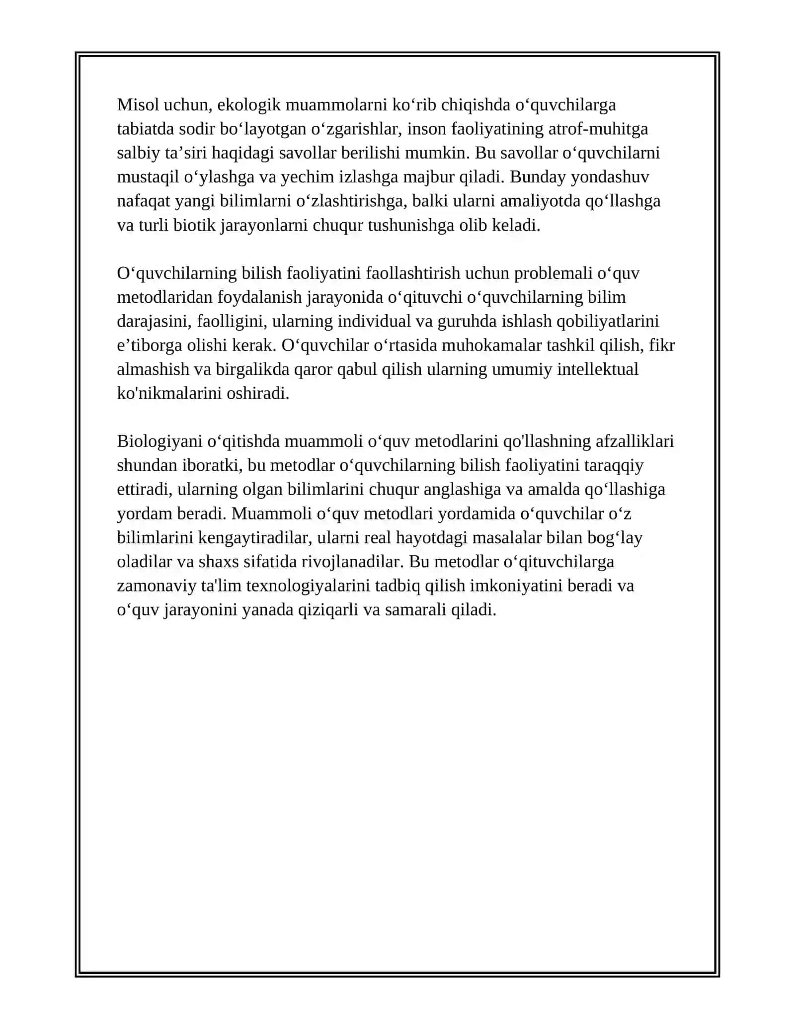 BIOLOGIYANI ÒQITISHDA ÒQUVCHILARNING BILISH FAOLIYATINI FAOLLASHTIRISH 4
