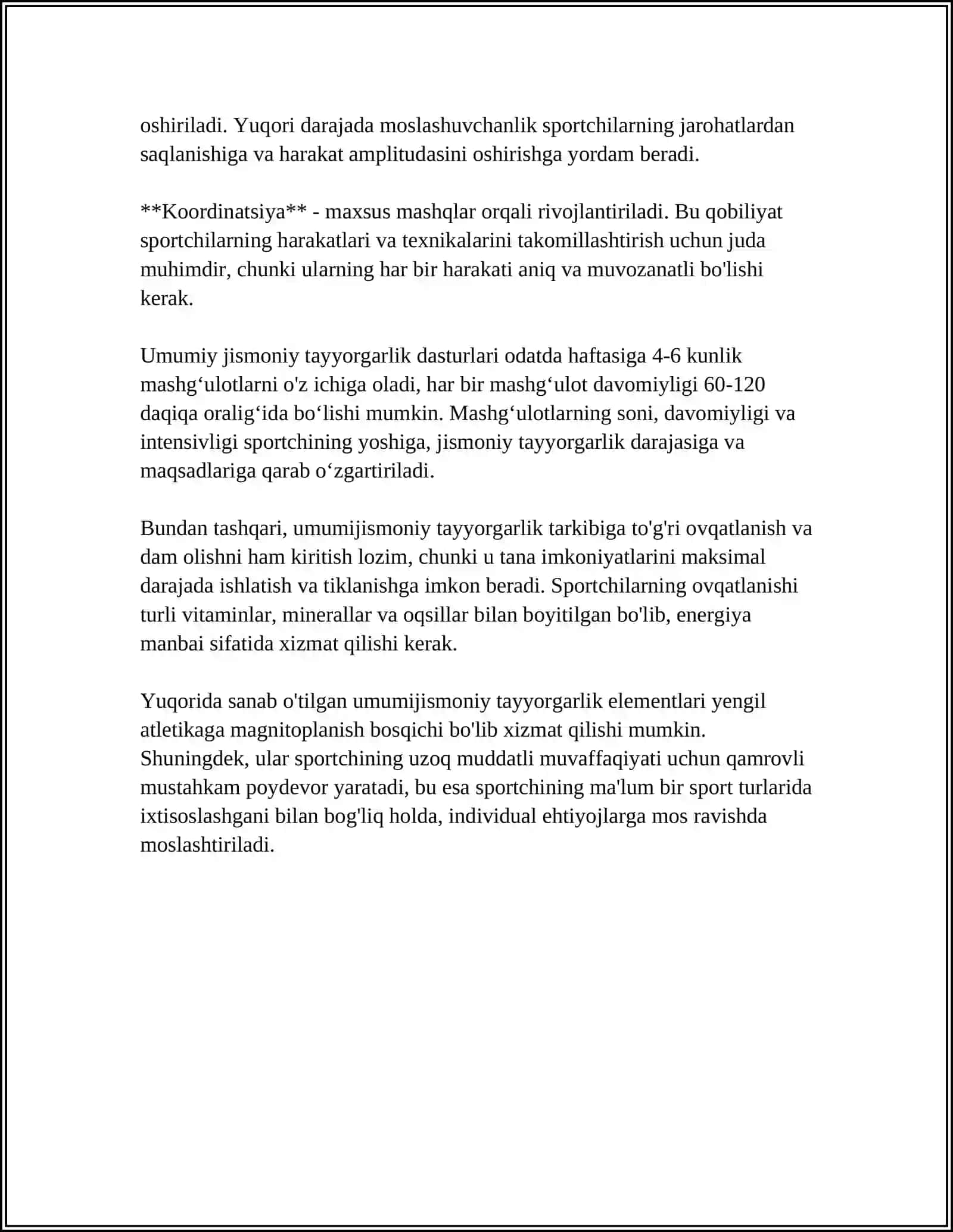 YENGIL ATLETIKADA UMUMIY TAYYORGARLIK MASHQLARI BO'YICHA MAHORATINI OSHIRISH 4
