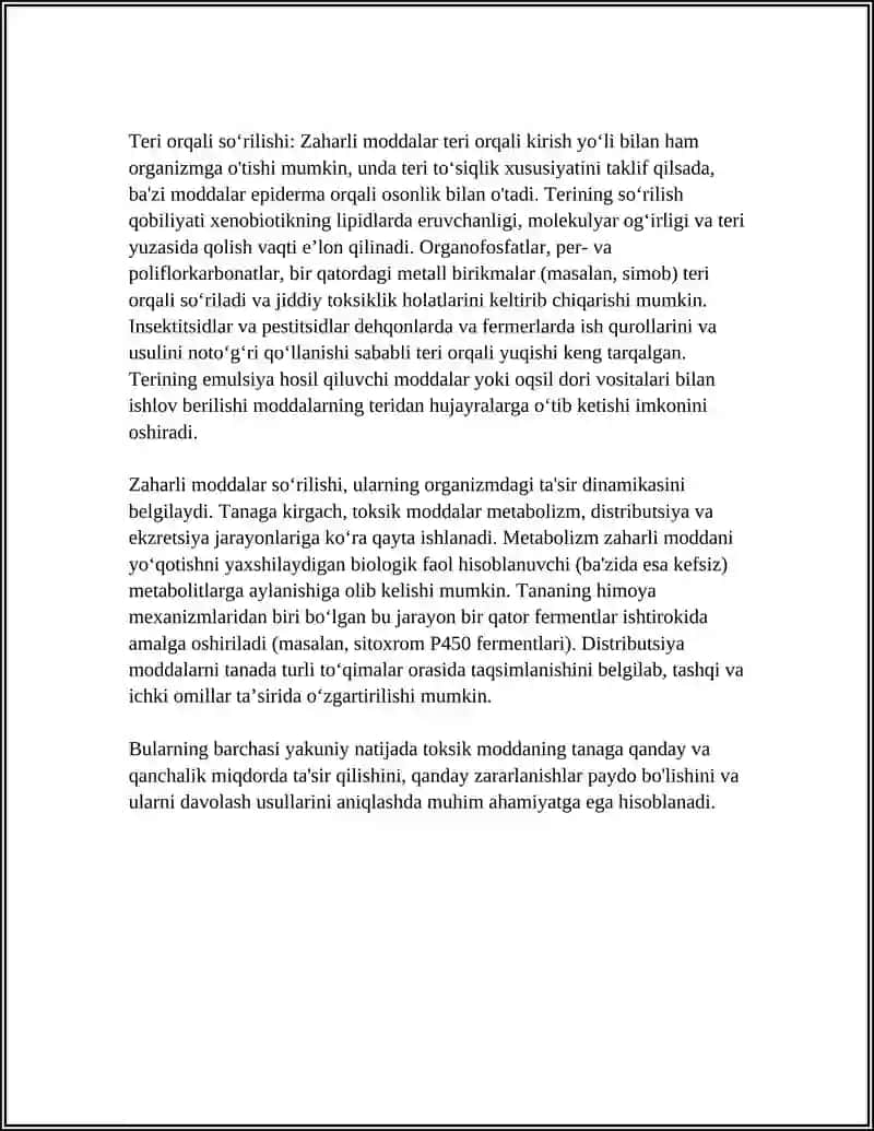 ZAHARLI MODDALARNING TOKSIKOKINETIKA VA TOKSIKODINAMIKASI 4