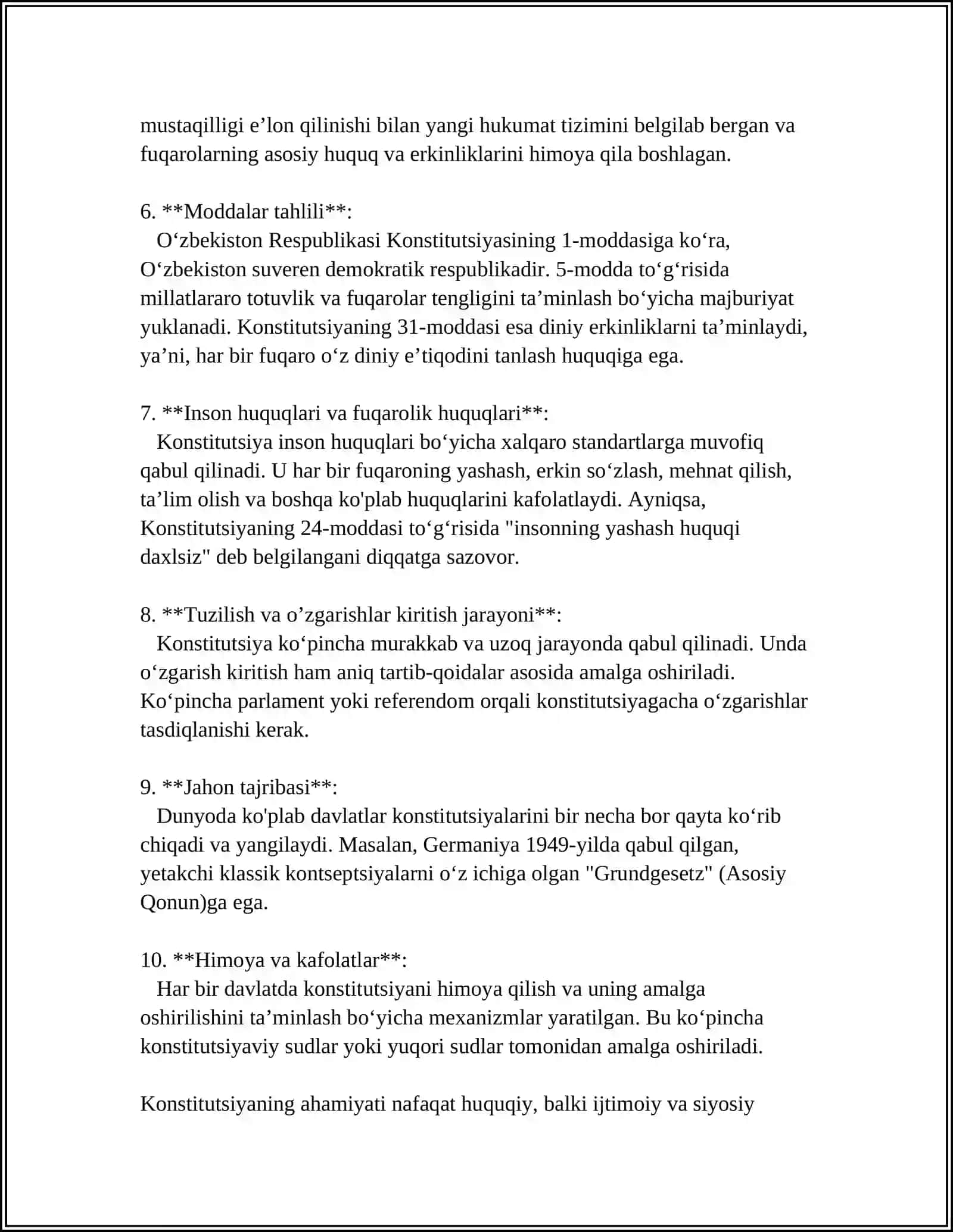 MUSTAQIL ISH Mavzu: KONSTITUTSIYA VA MENING HUQUQLARIM 4
