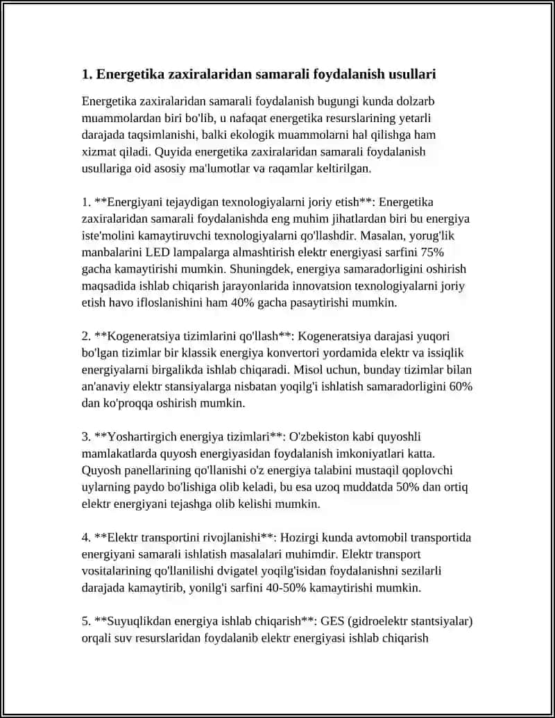 Energetika zaxiralaridan samarali foydalanish usullari 4