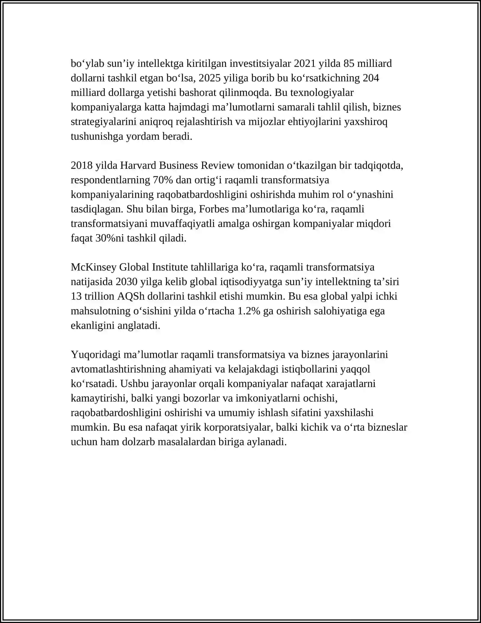 BIZNES FAOLIYATINING ZAMONAVIY YO’NALISHLARI VA INNOVATSIYALARI 4