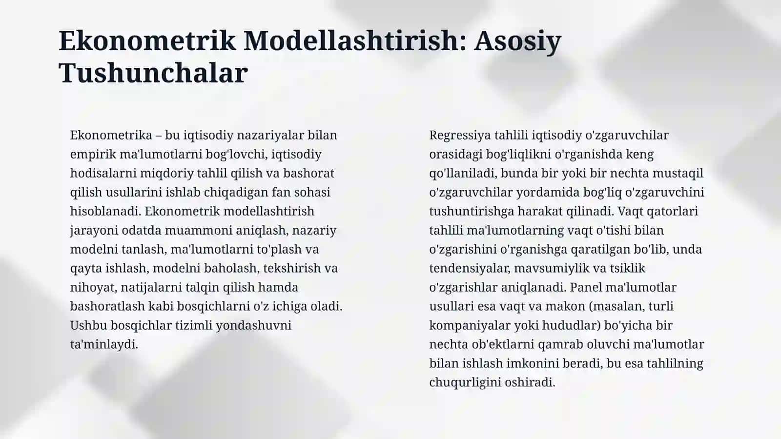 Hizmat koʻrsatish korxonalari faoliyati koʻrsatgichlarini ekonometrik modellashtrish. 4