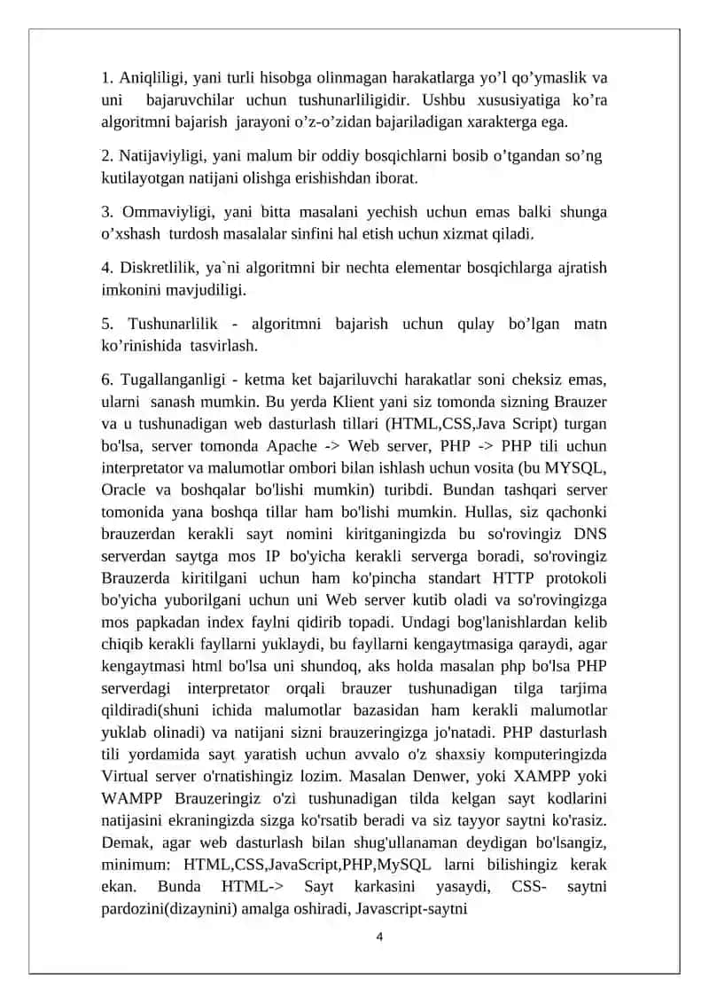 "MASALALARNING ALGORITMINI TUZISH VA SHU ALGORITM ASOSIDA BASIC DASTURLASH TILIDA DASTUR TUZISH" 4