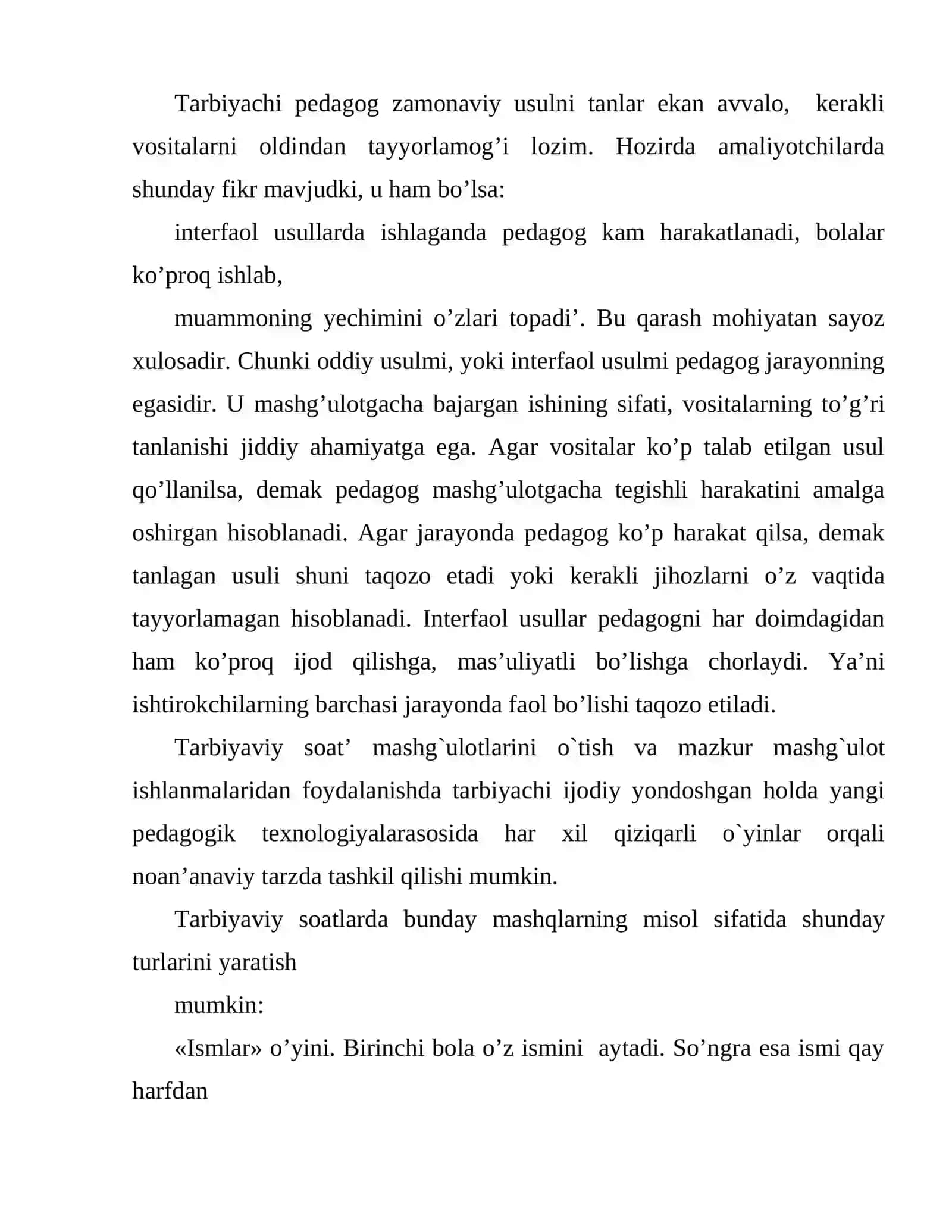 MAKTABGACHA TA'LIM TASHKILOTLARIDA TARBIYACHINING FAOLIYAT TURLARINI LOYHALASHTIRISHDAGI KOMPETENTLIK 4
