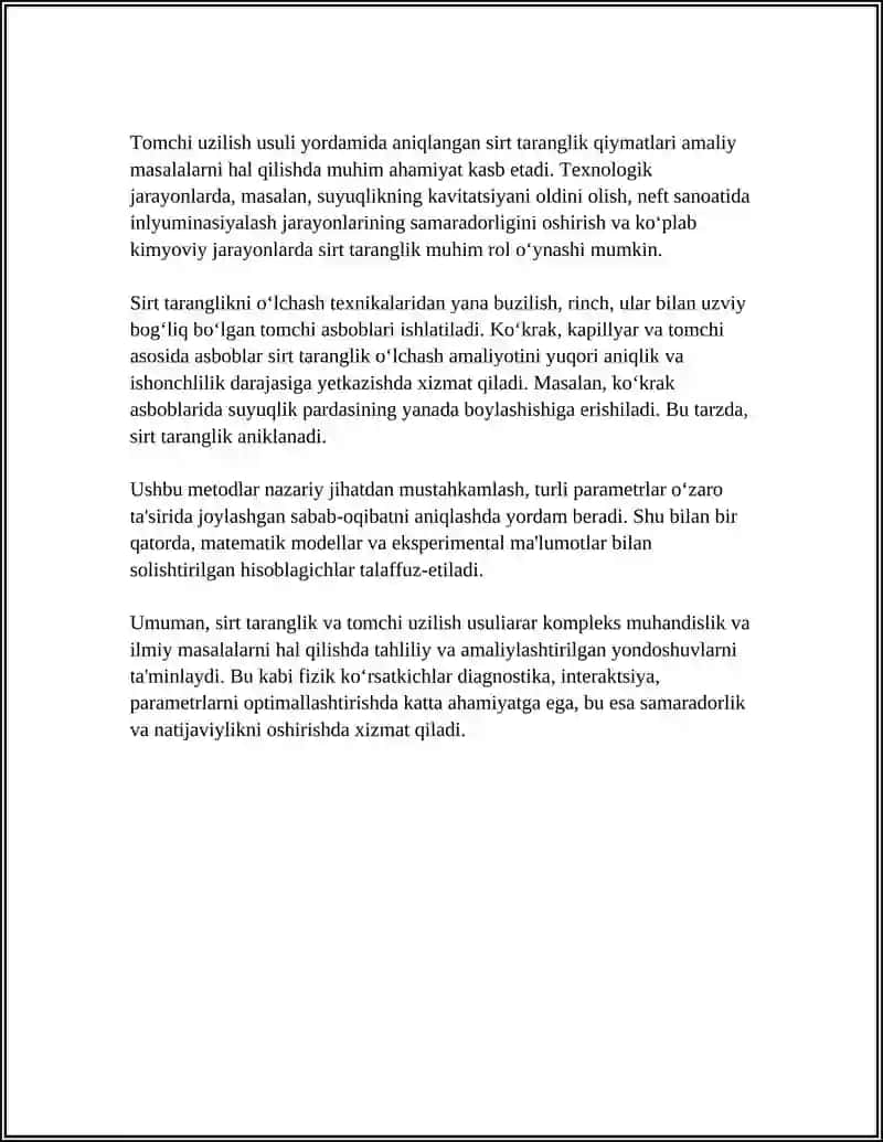 SIRT TARANGLIK KOEFFITSIYENTINI TOMCHI UZILISH USULI BILAN ANIQLASH 4