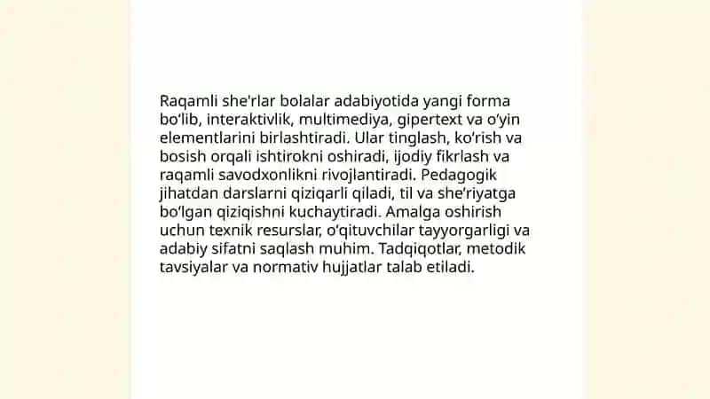 Bolalar adabiyotida shakliy izlanish va raqamli she'rlarning oʻrni va ahamiyati. Abdurahmon Akbar va Dilshod Rajab 4