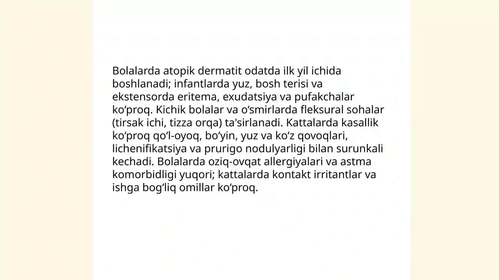 Atopik dermatit klinikasi, tekshirish va davolash usullari 4