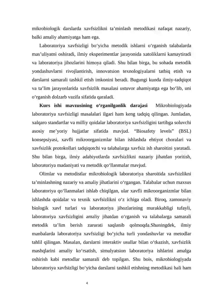 Mikrobiologiyada laboratoriya xavfsizligi bo‘yicha darslarni tashkil etish metodikasi 4