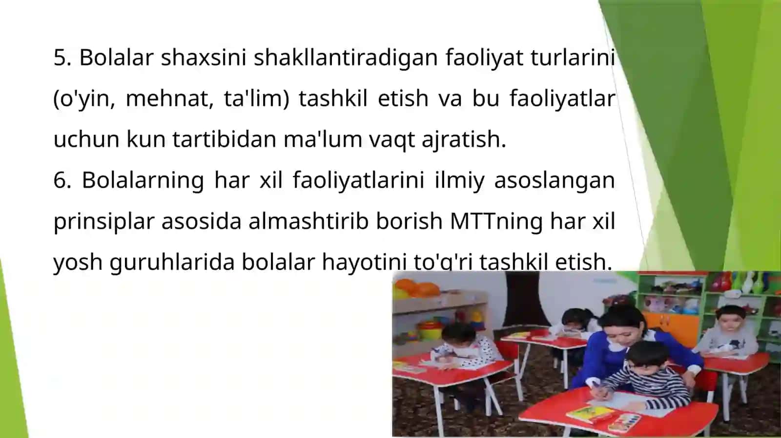 Maktabgacha ta’lim tashkilotlarida o’quv faoliyatini tashkil etish 4