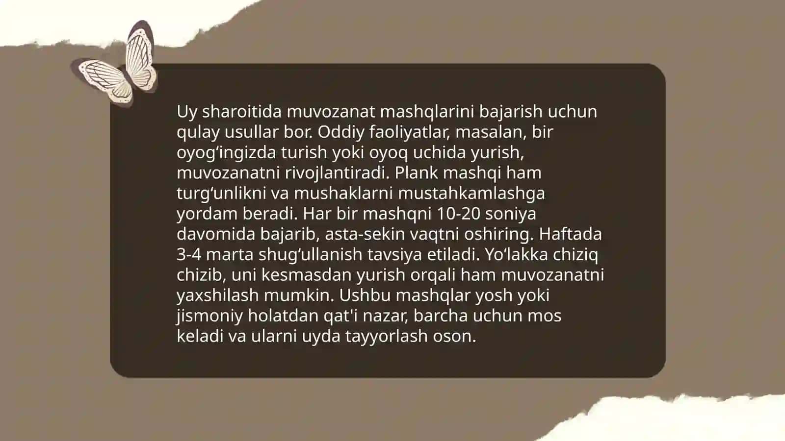 Muvozanat saqlash mashqlarini bajarish 4