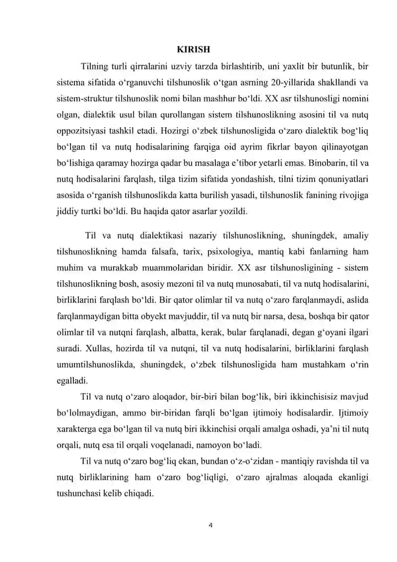 O‘ZBEK TILSHUNOSLIGIDA LEKSEMA VA SO‘Z MUNOSABATI TALQINI 4