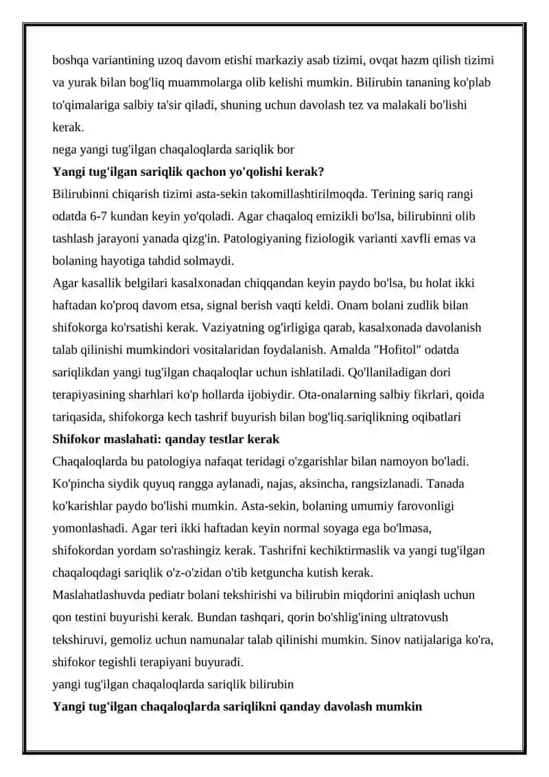 Yangi tug‘ilgan chaqaloqlarda sariqlik 4