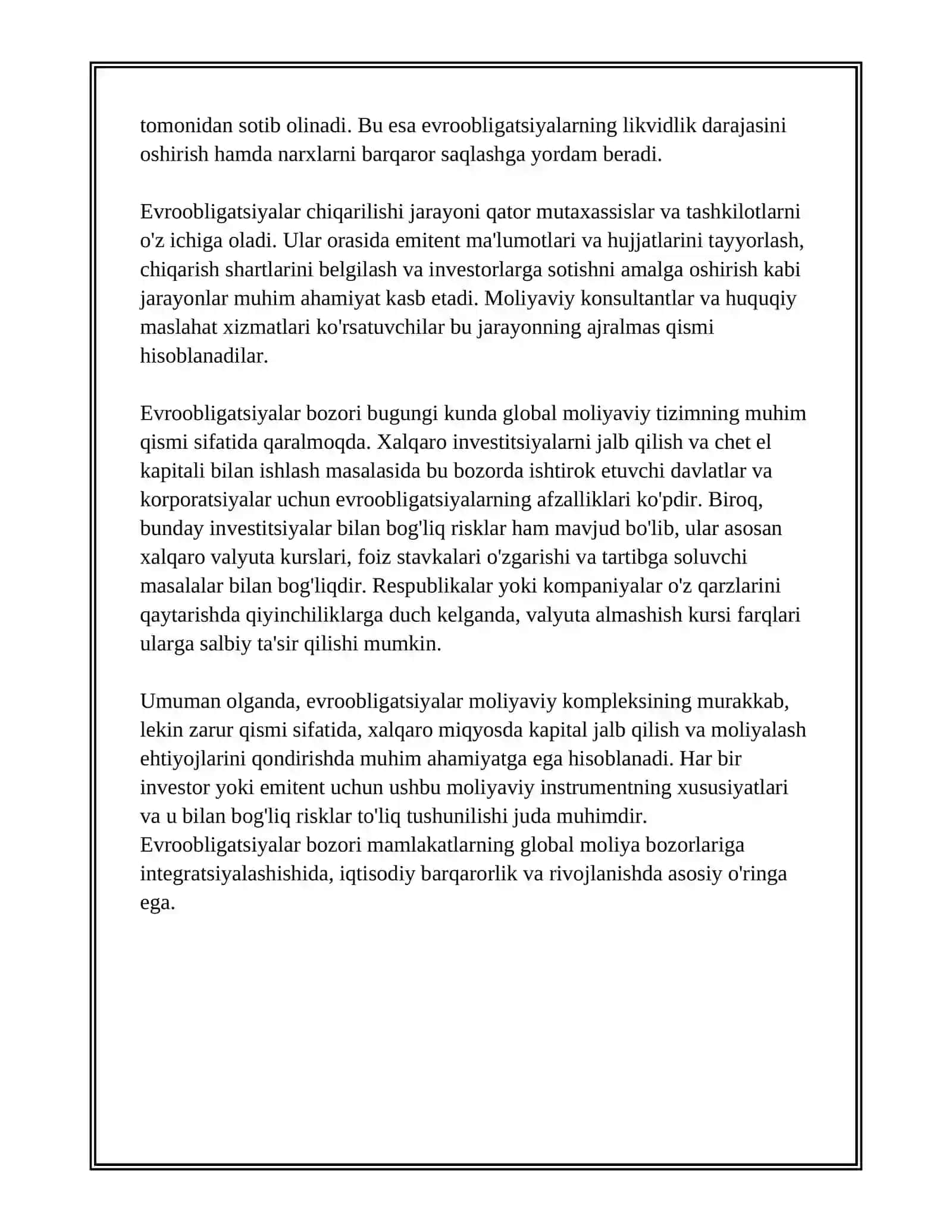 EVROOBLIGACIYALAR BAZARI HÁM ÓZINE TÁN ÓZGESHELIKLERI 4