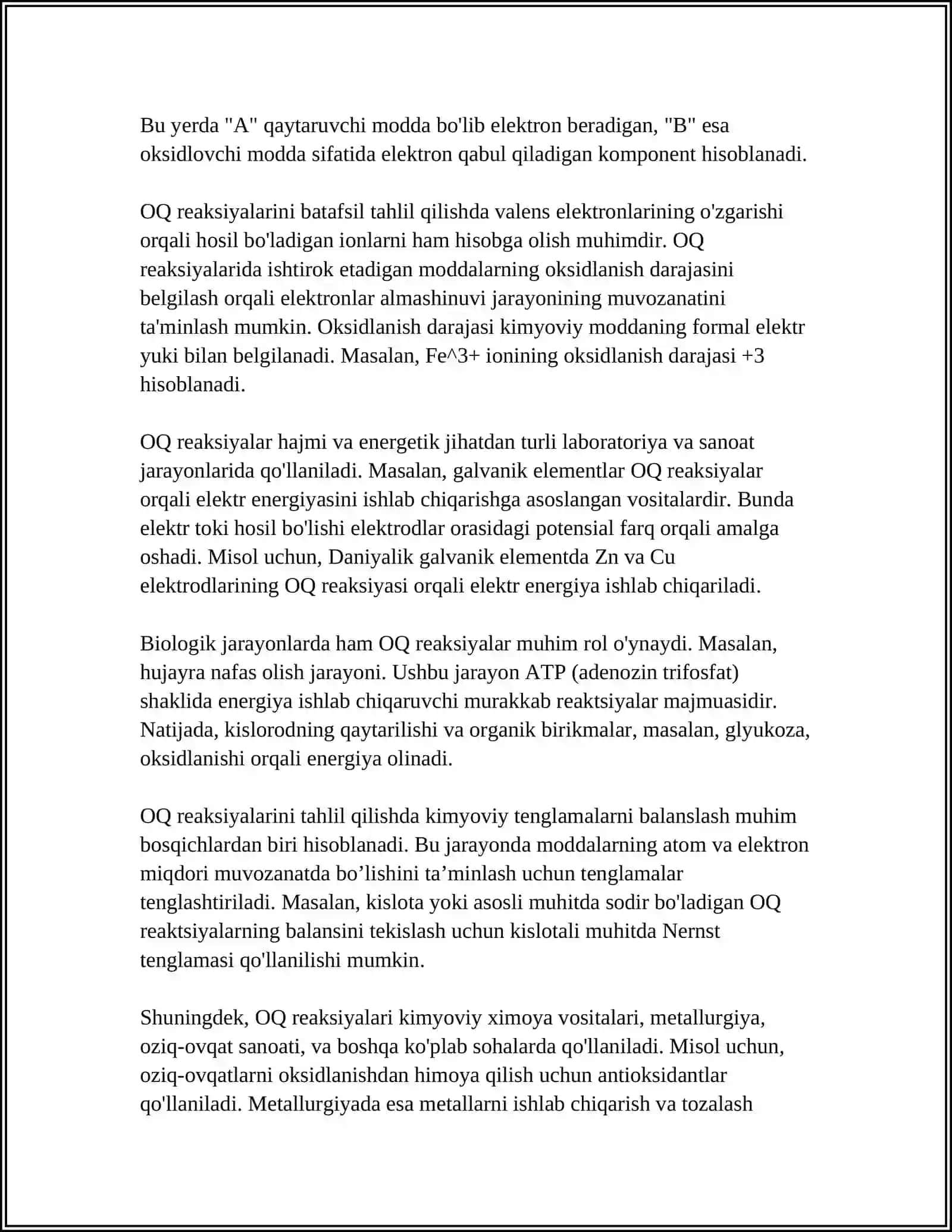 OKSIDLANISH QAYTARISH REAKSIYALARI 4