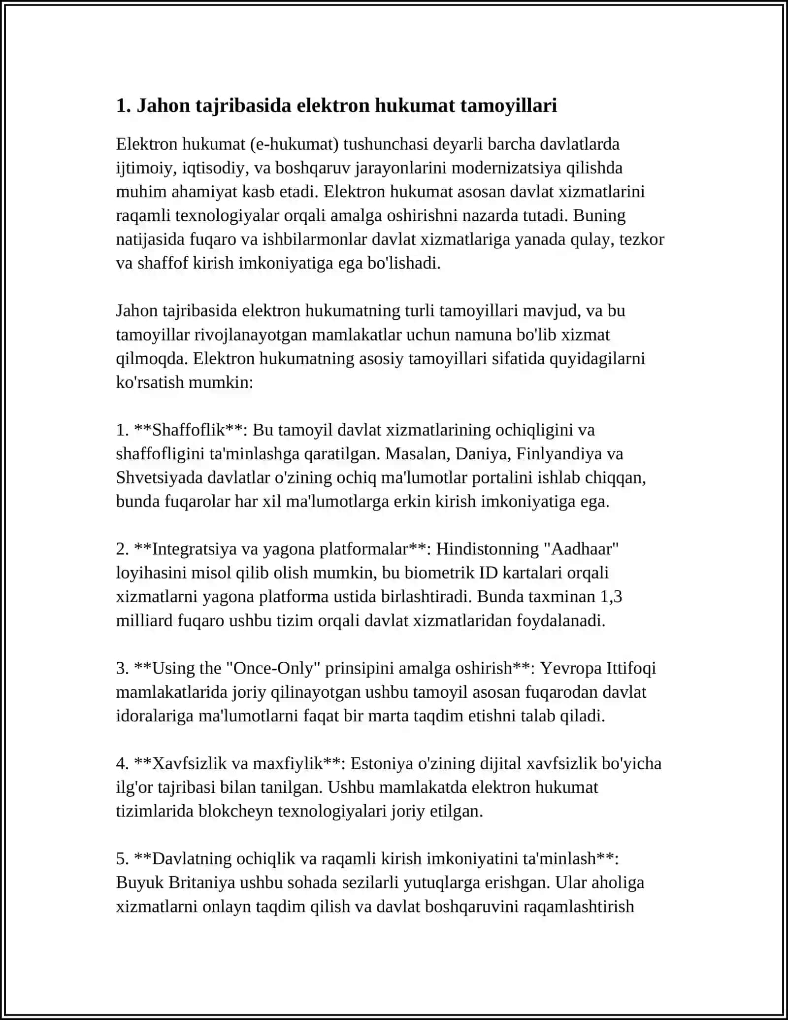 MUSTAQIL ISH Mavzu: ELEKTRON HUKUMATNI JORIY ETISHNING JAHON TAJRIBASI 4