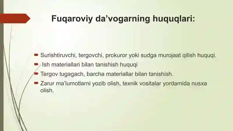 Fuqaroviy da’vogar tushunchasi va huquqiy maqomi 4