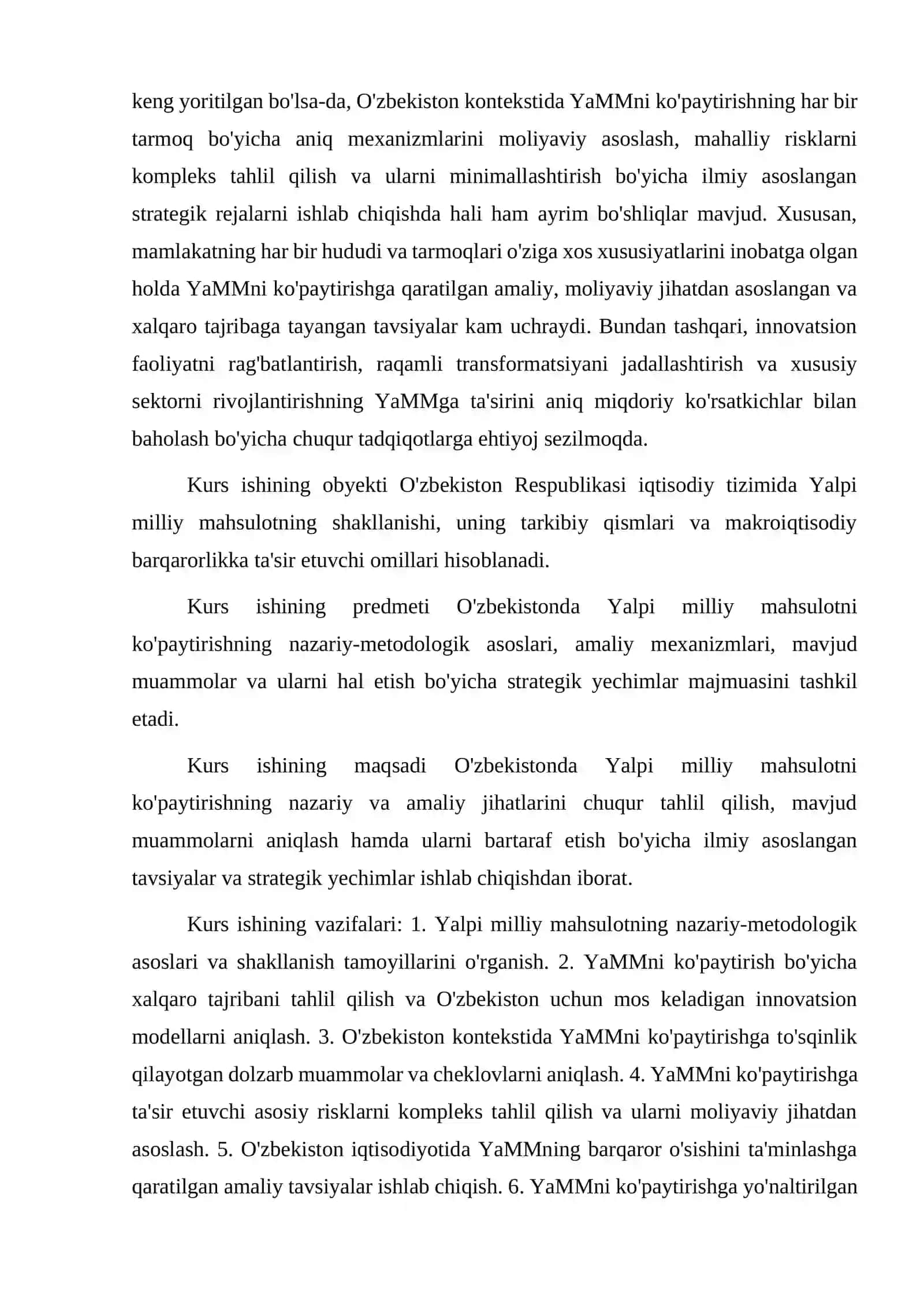Yalpi milliy mahsulot va O`zbekistonda uni ko'paytirish muammolari 4