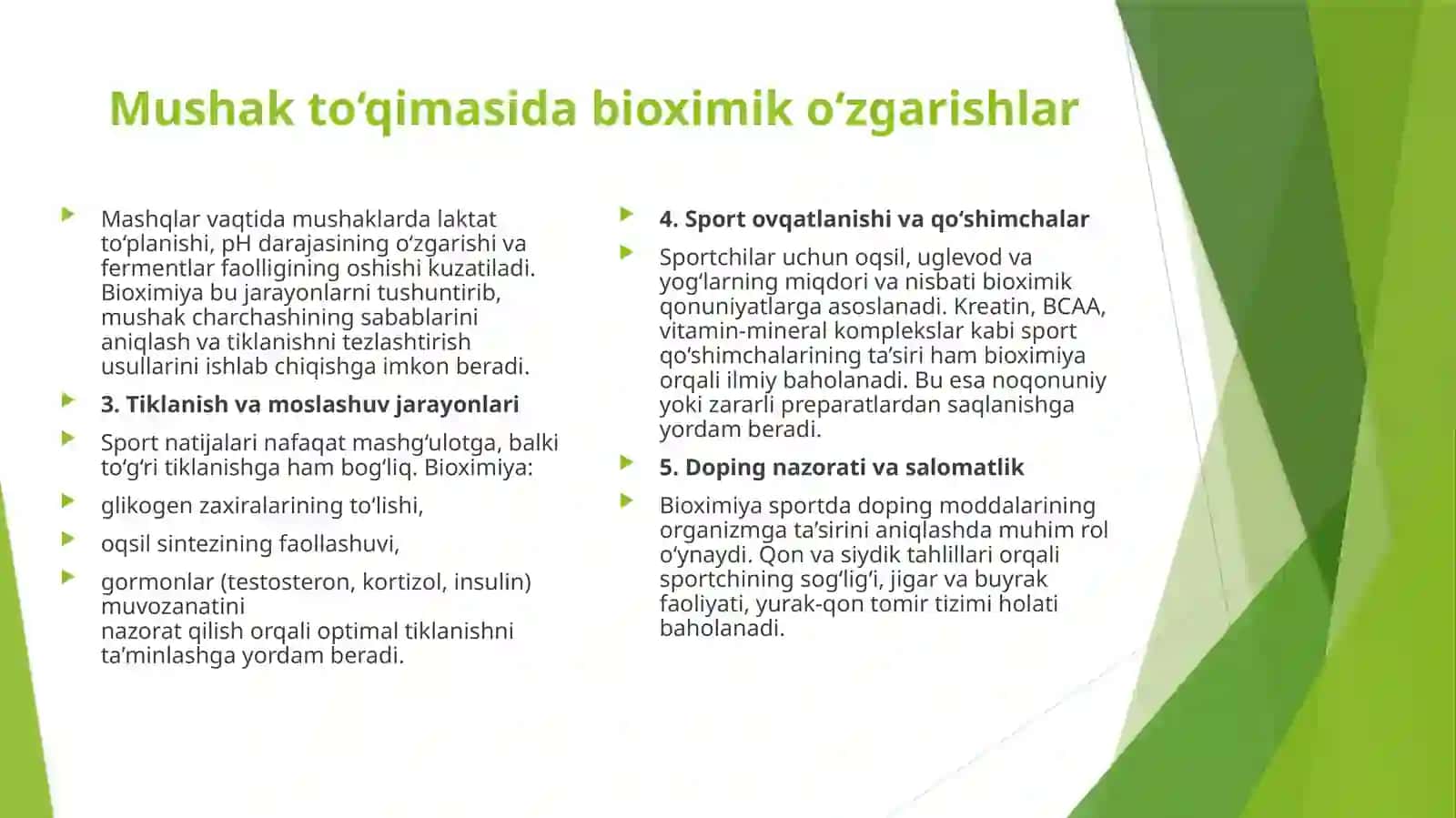 Sportchilar uchun bioximiyava sport bioximiyasi fanining ahamiyati 4