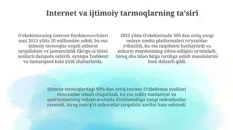 Oʻzbekiston Respublikasida ommaviy axborot vositalarining faoliyati 4