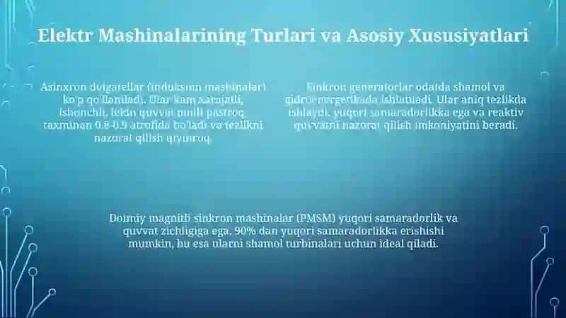 Qayta tiklanuvchi energiya manbalarida elektr mashinalarning qoʻllanilishi 4