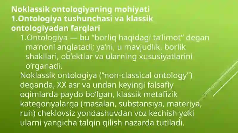 Noklassik ontologiyaning yo’nalishlari va mohiyati 4