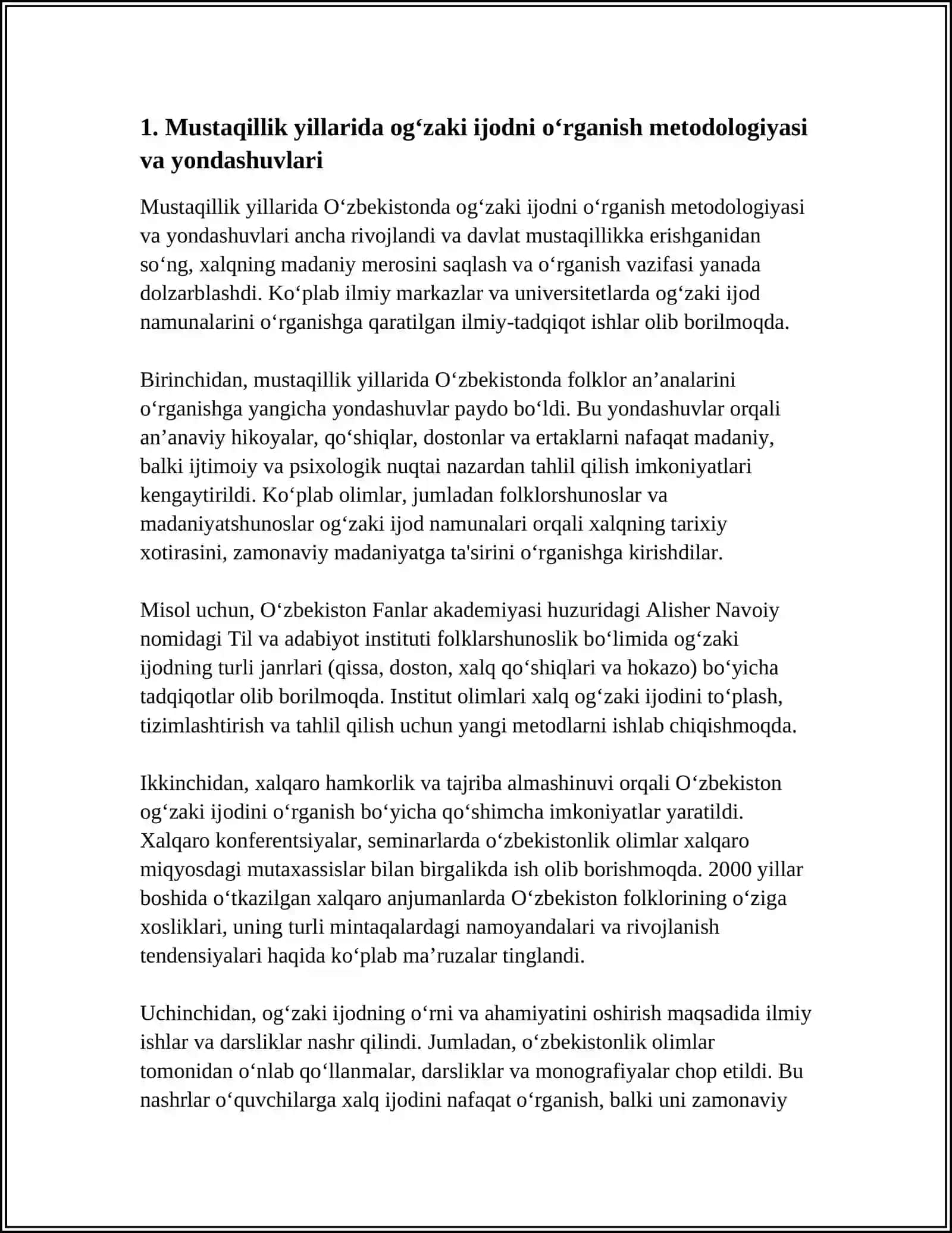 MUSTAQILLIK YILLARIDA OʻZBEK XALQ OGʻZAKI IJODI OʻRGANISHNING OʻZIGA XOS JIHATLARI 4