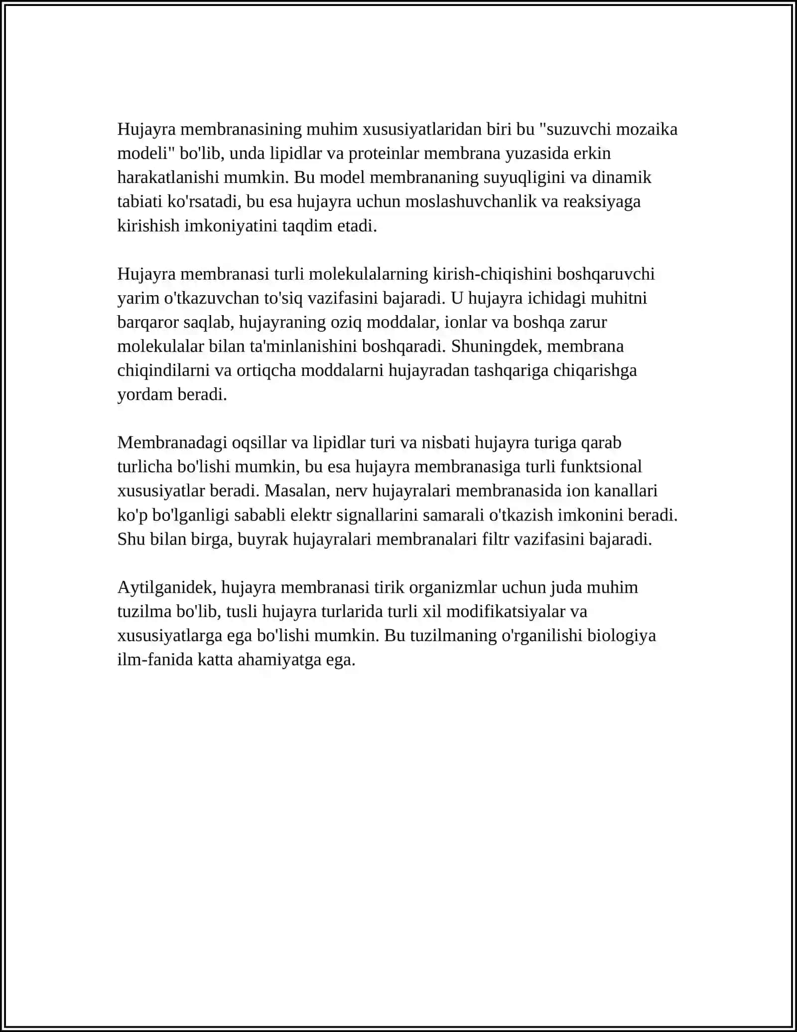 HUJAYRA MEMBRANASI UNING NOZIK TUZILISHI VA HUJAYRAGA MODDALARNING KIRISHI 4