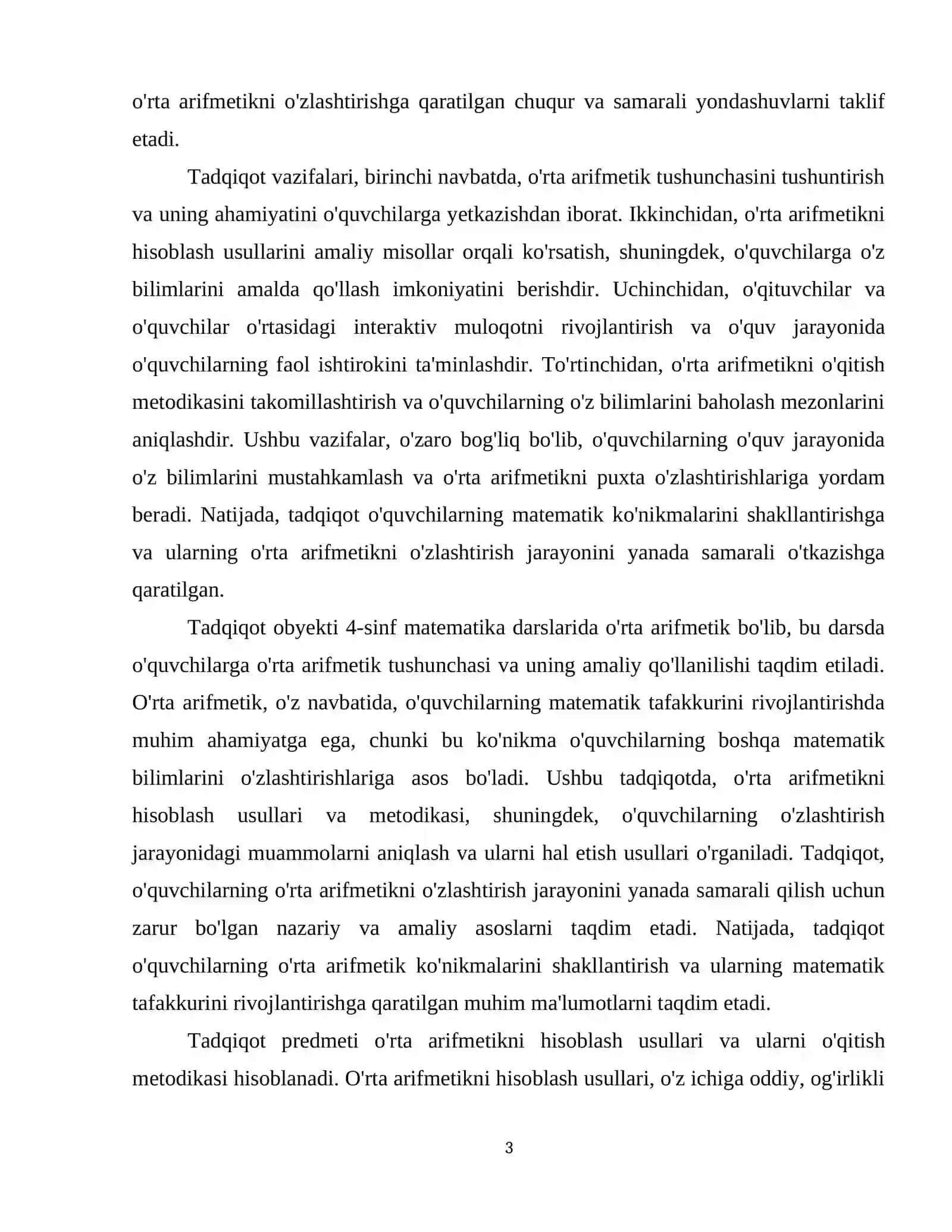 4-sinf matematika darslarida oʻrta arifmetikni hisoblashga doir misollar bilan ishlash 4
