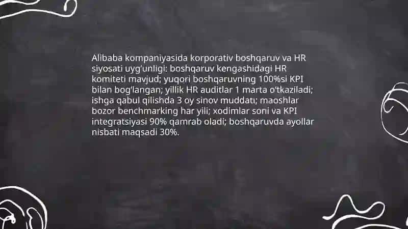 Alibaba kompaniyasini HR tizimi korporativ boshqaruv ishchilar soni maoshi KPI tizim ishga qabul qilish shartlari 4