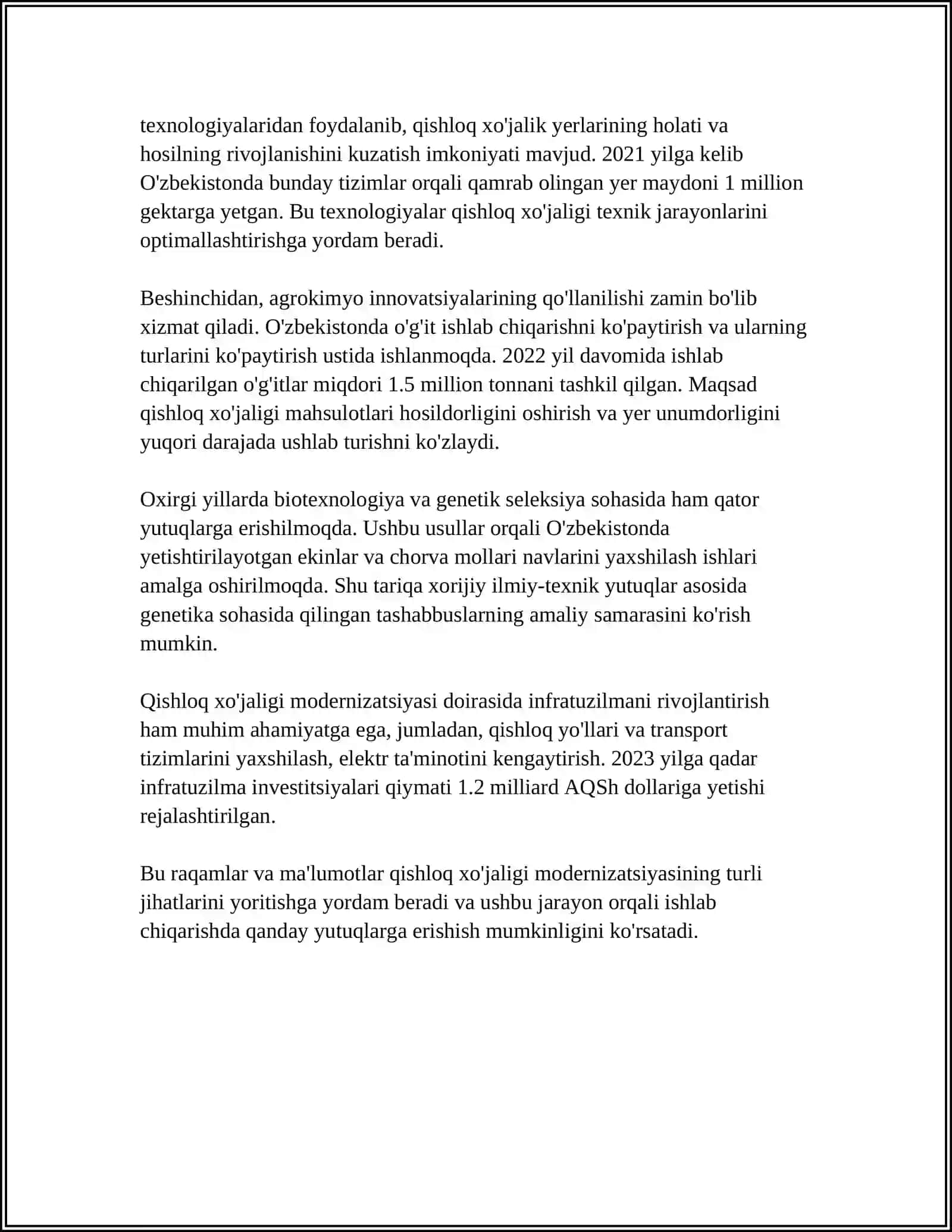 MUSTAQILLIK YILLARIDA QISHLOQ XOJALIGI VA SANOAT SOHASIDAGI O'ZGARISHLAR 4