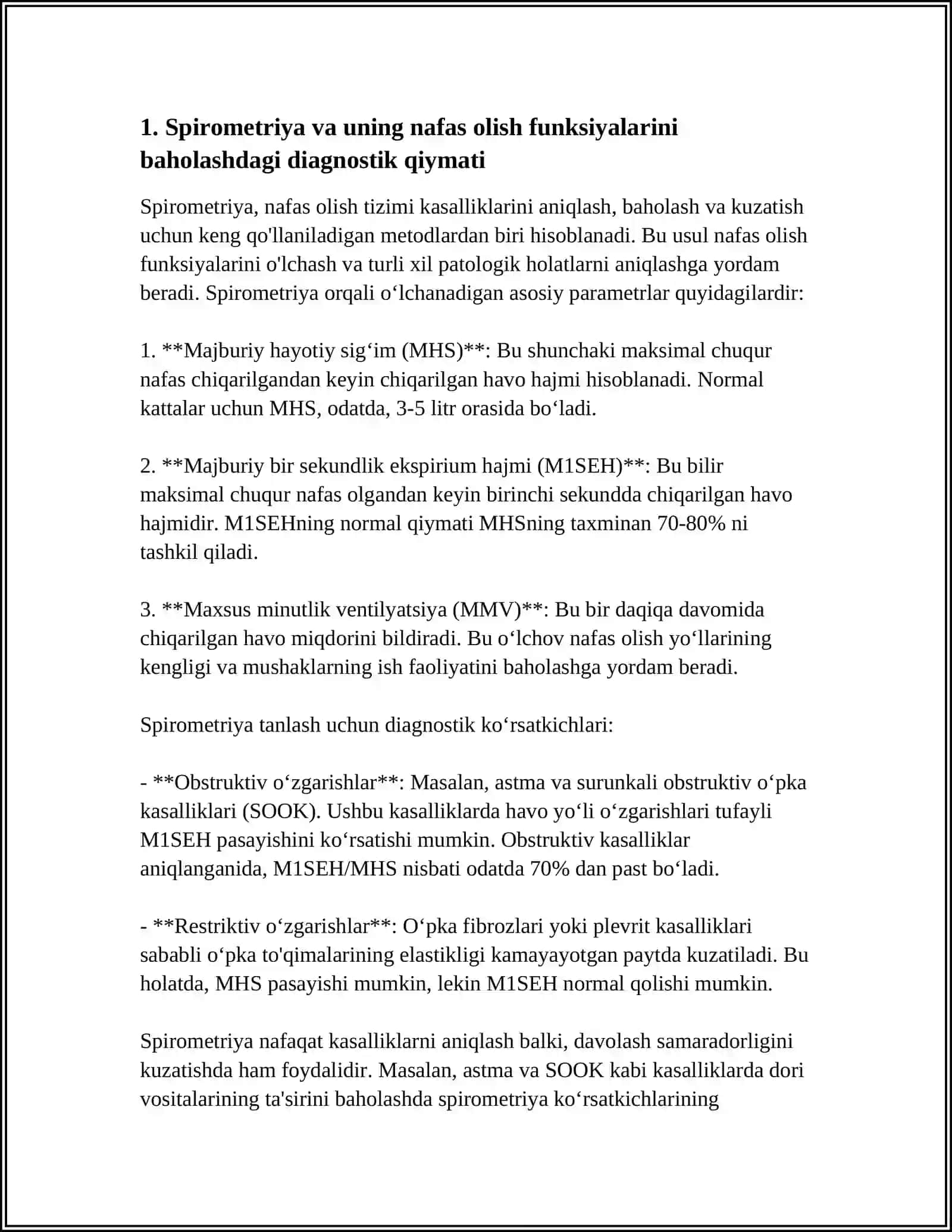 DALILLARGA ASOSLANGAN TIBBIYOT MA'LUMOTLARI DOIRASIDA NAFAS OLISH TIZIMINI OʻRGANISHNING LABORATORIYA VA INSTRUMENTAL USULLARINING DIAGNOSTIK QIYMATI 4