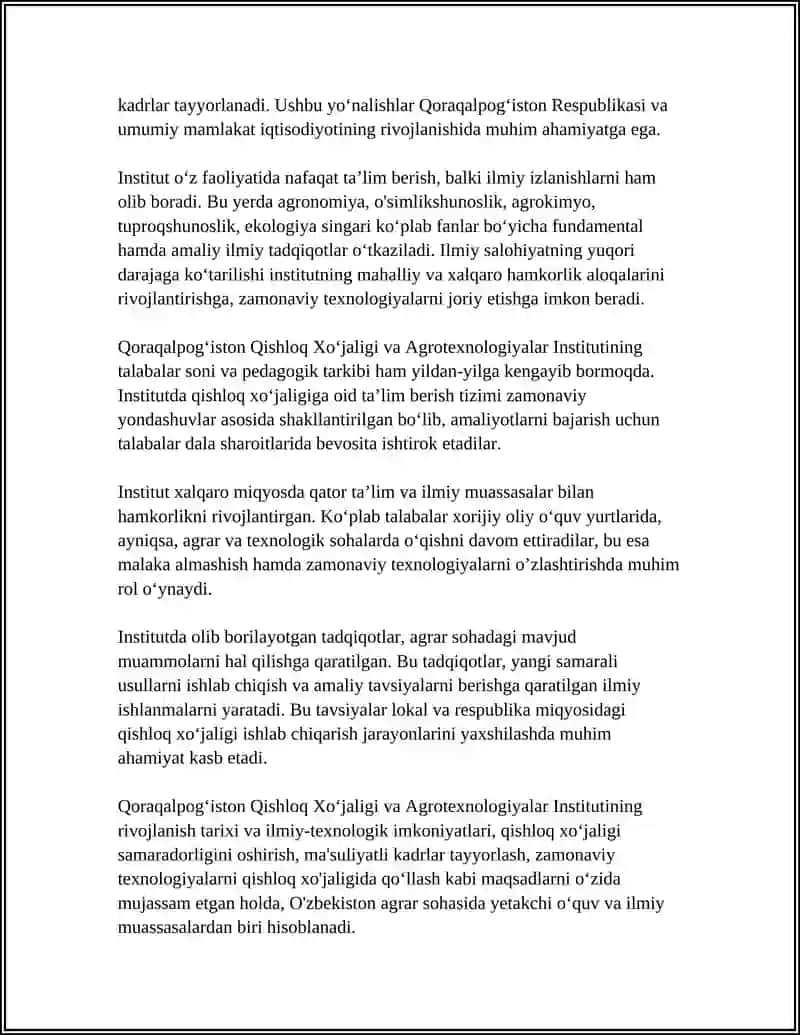 QORAQALPOGʻISTON QISHLOQ XOʻJALIGI VA AGROTEXNALOGIYALAR INSTITUTI 4