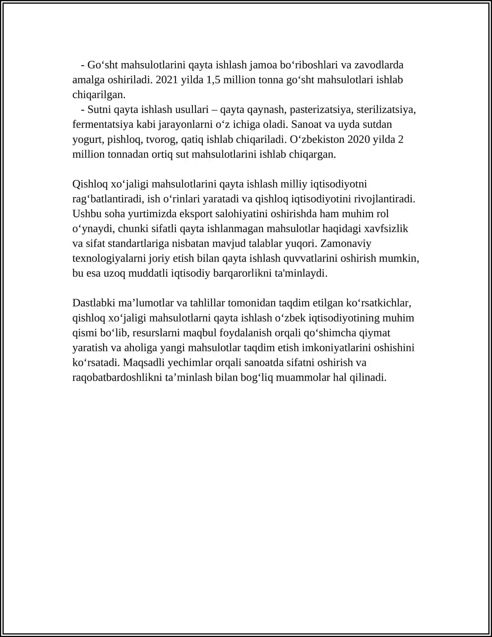 QISHLOQ XOJALIĞI MAHSULOTLARINING TAVAR ISHLOV BERISH 4