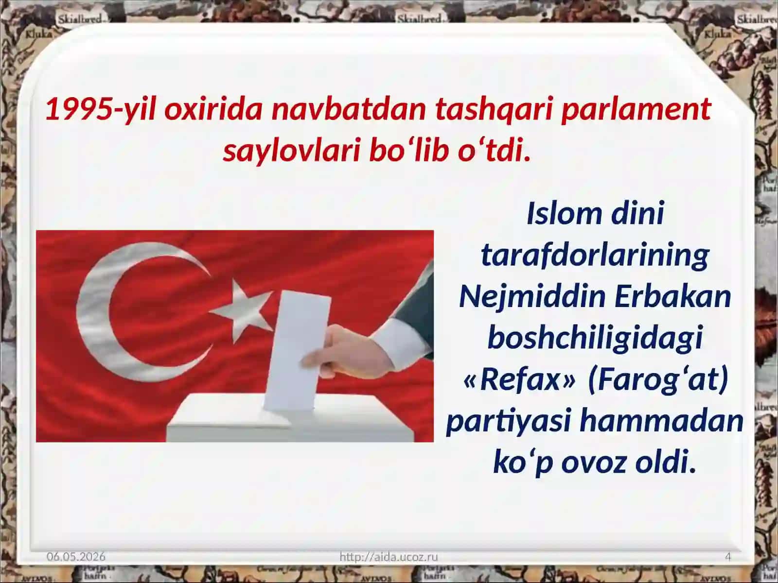 20-mavzu Jahon tarixi fanidan darsligi asosida 1991 – 2017-yillarda Turkiya Respublikasi 4