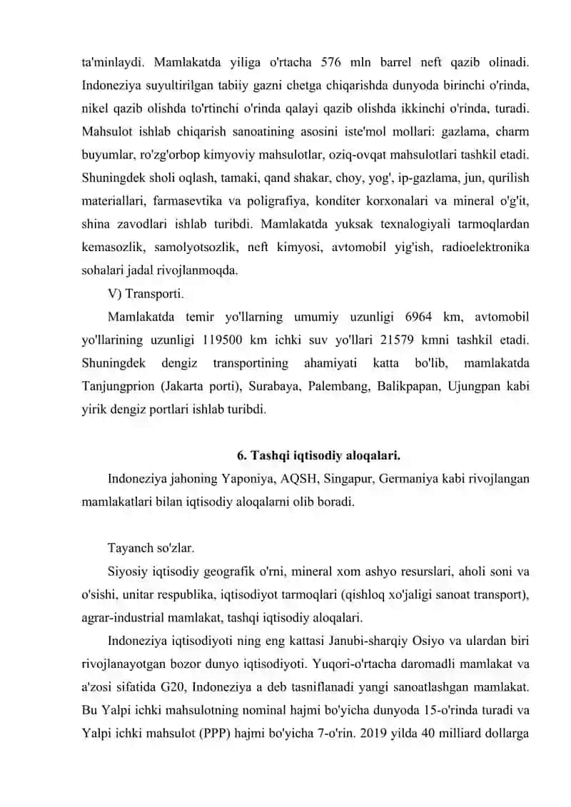 Indoneziyaning iqtisodiy geografik o'rni,tabiiy resurslari,aholisi va xo'jaligi 4