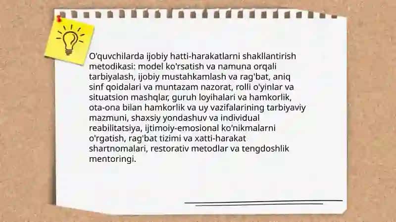 Sinf rahbarining tarbiyaviy faoliyati samaradorligini oshirish usullari 4