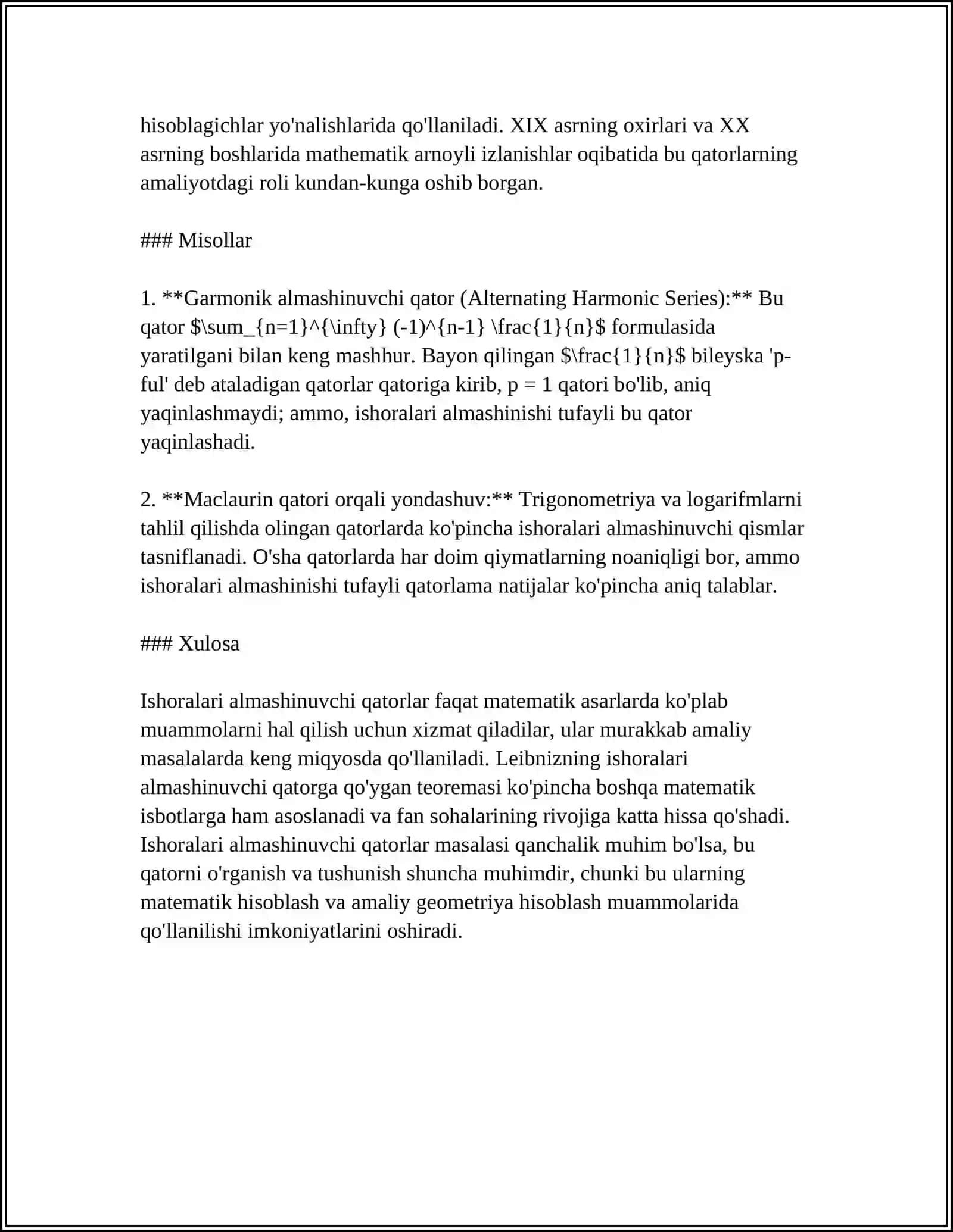 ISHORALARI ALMASHINUVCHI QATORLAR 4