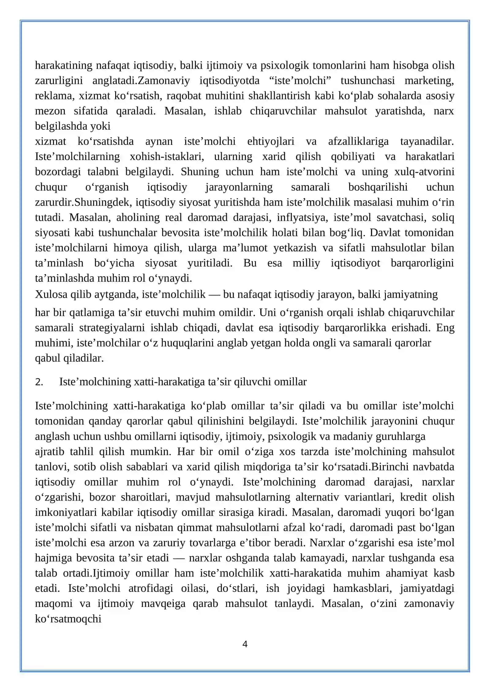 Bozor iqtisodiyoti sharoitida iste’molchilarning  xatti-harakati va tanlovi Kurs ishi 4