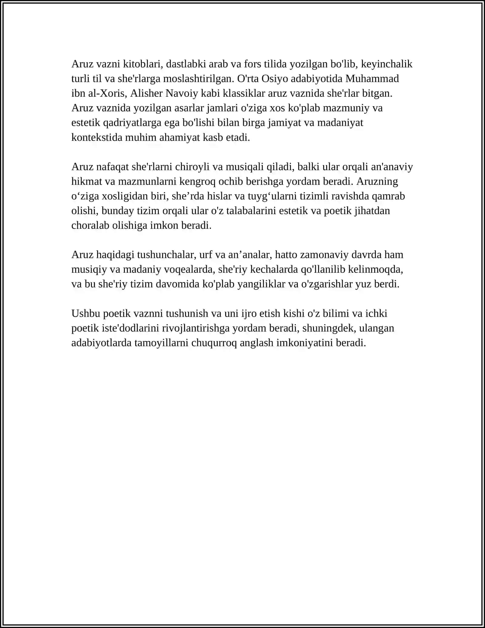 ARUZDA RITMIK BO'LAKLAR:HARF,JUZO,RUKR,BAHR 4