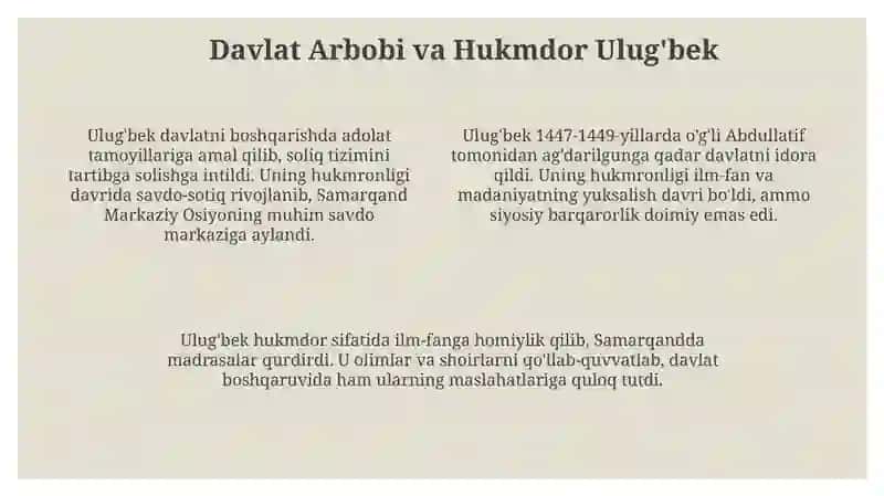 Mirzo Ulug'bek: Hayoti va Faoliyati 4