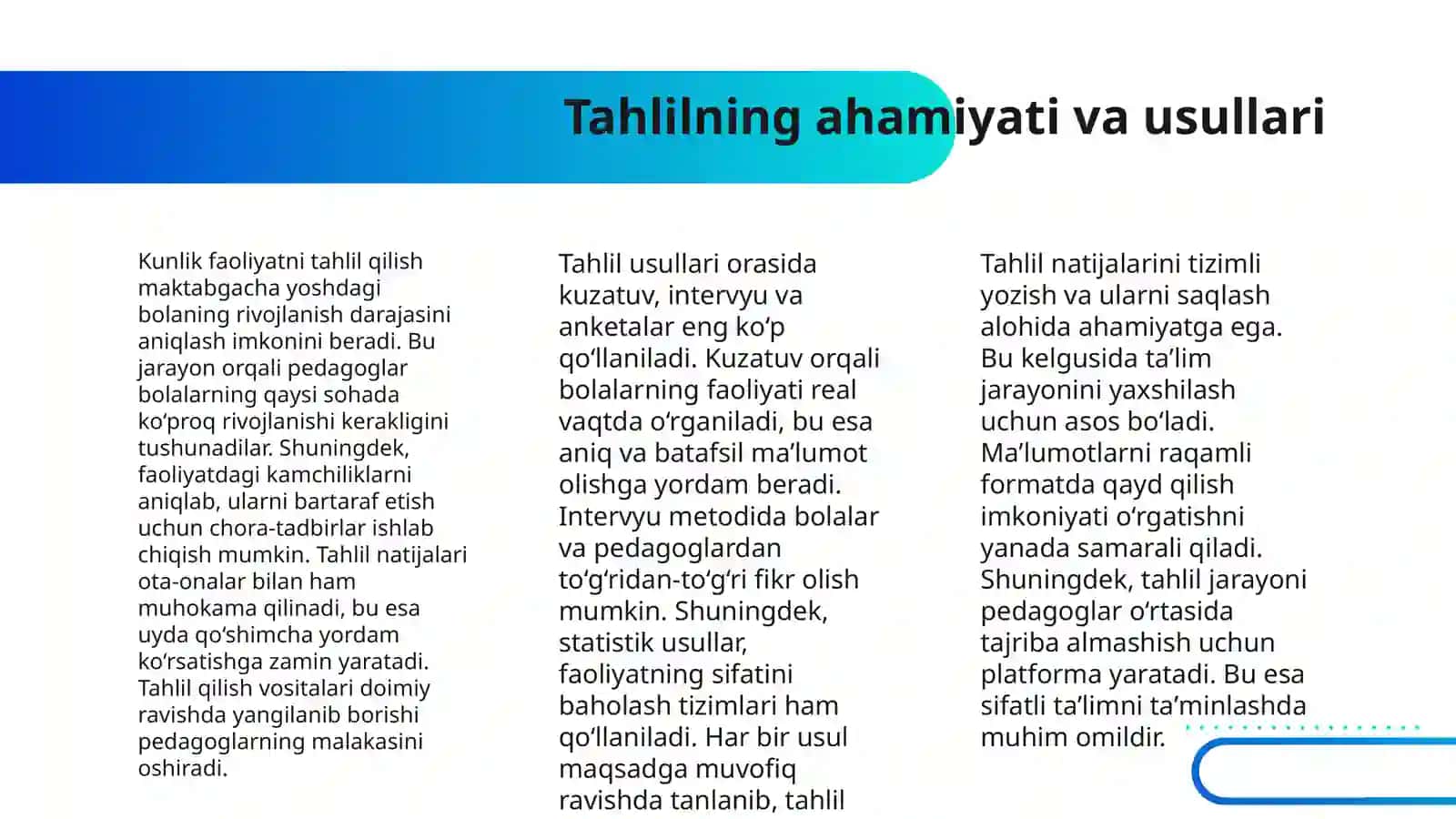 MAKTABGACHA TAʼLIM TASHKILOTLARIDA KUNNING BIRINCHI VA IKKINCHI YARMIDA BOLALAR HAYOTINI TAHLIL QILISH 4