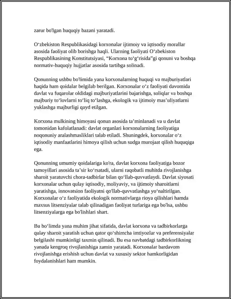 O’ZBEKISTON RESPUBLIKASINING KORXONA TO’G’RISIDAGI QONUNLARI 4